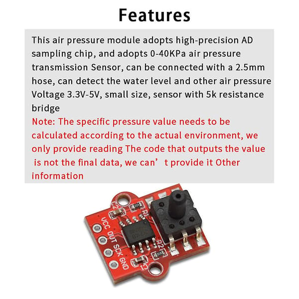 0-40Kpa Air Pressure Sensor Module Water Level and Liquid Level Sensor Control Board Red