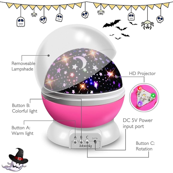 Stjerneprojektor nattlys for barn 360 graders roterende LED-lampe 8 fargemoduser Perfekt for babygaver og bursdager