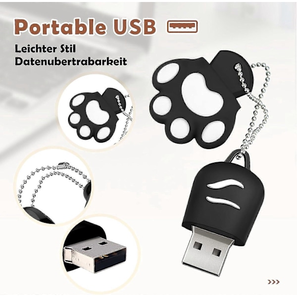 USB Flash Drive 128 GB, USB 2.0 Flash Drive, 128 GB Bærbar USB Stick USB Flash Drive Ekstern Lagring Hukommelse til Computere Fjernsyn Bil Sort