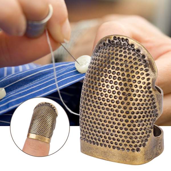 Messinkinen kannettava vintage-sormustin ompeluun, tilkkutöihin, askarteluun, DIY-sormensuojus (M)