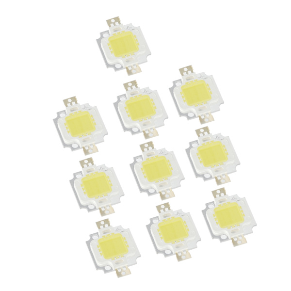 10 STK COB lyskilde 10W /6500K integrert LED-brikke 12V/700mA for DIY-lampetilbehør Rent hvitt lys