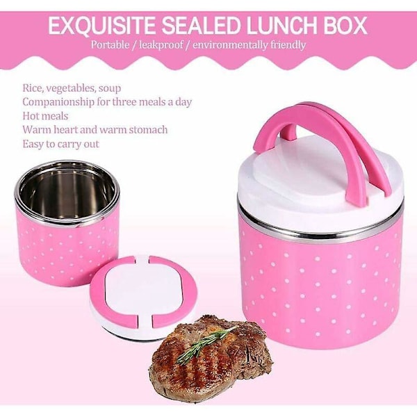 600ml Rosa Isolert Matboks 1 Lag Termos Isolert Boks Rustfritt Stål Isolert Varm Mat Oppbevaringsbeholder