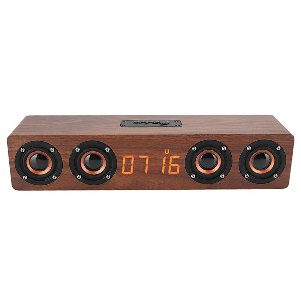 W8C Högkvalitativ Bluetooth-högtalare i massivt trä med LED-klockdisplay och FM-funktioner