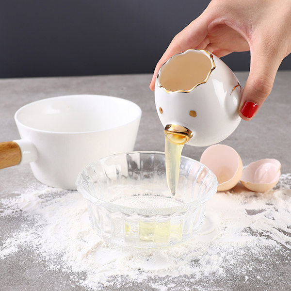Keramisk eggeskiller, eggeuttrekker, kjøkkenutstyr, sikker eggeplomme, hvit skiller, eggefilter, splitter