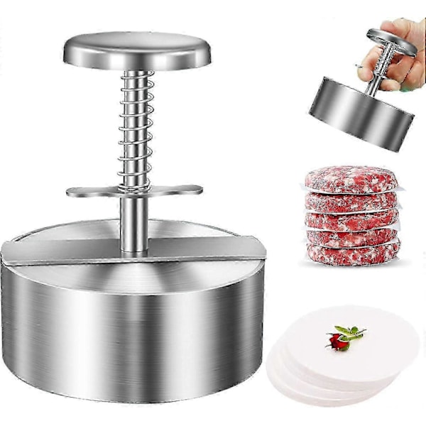 Burgeripuristin, jauhelihapihvipuristin, tarttumaton täytetty burgeripuristin, 11,4 cm ruostumattomasta teräksestä valmistettu jauhelihapihvipuristin