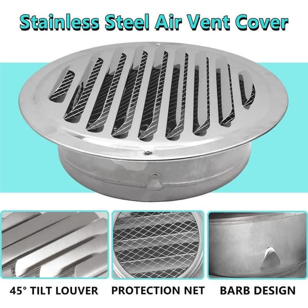 190 mm rund ventilationsrist i rustfrit stål til aftræk, køkken, badeværelse (190 mm)