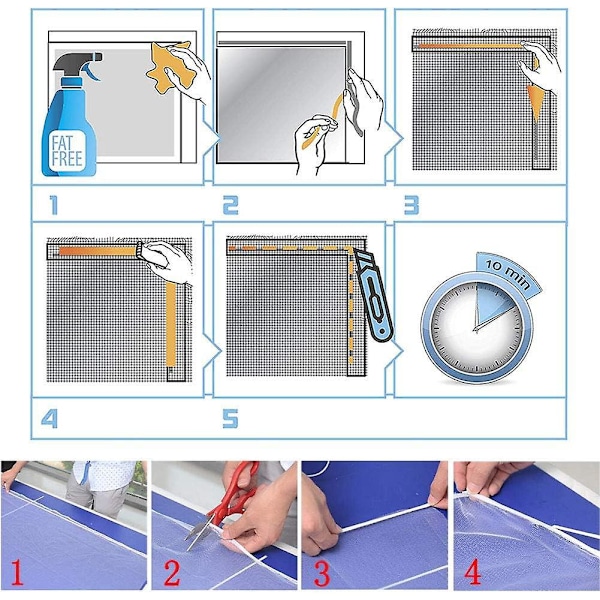Vindue Myggenet, 3-delt Rullegardin Insektnet, Mesh Gardin til Standard Vindue, 150x200cm, Hvid
