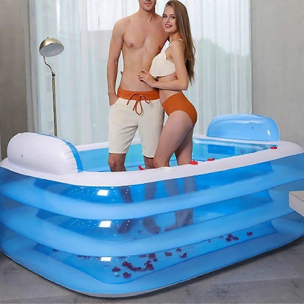 Uppblåsbar Pool - PVC-pool för Barn och Vuxna - Perfekt Utomhusplaskpool för Trädgård, Terrass, Balkong - Rektangulär - Blå (150 x 105 x 55 cm)