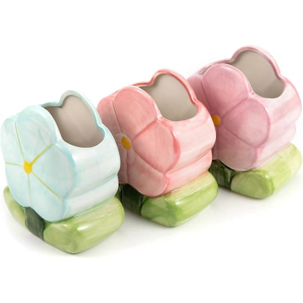 Blomst Blyantholder Keramisk Skrivebordsornament Skrivebord Kontor Organizer Papirvarer Hylde Opbevaringskrukke (LILLA-B)