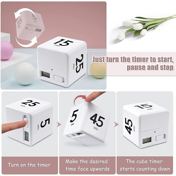 Gravity Sensor Cube Timer Køkken Timer - 25-5-45-15 Minutters Nedtælling og Tidsstyring