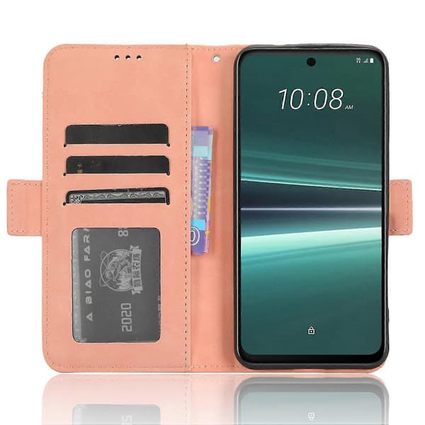 For HTC U23 Pro 5G Phone Case in PU Leather with Multiple Card Slots and Stand Wallet Pink