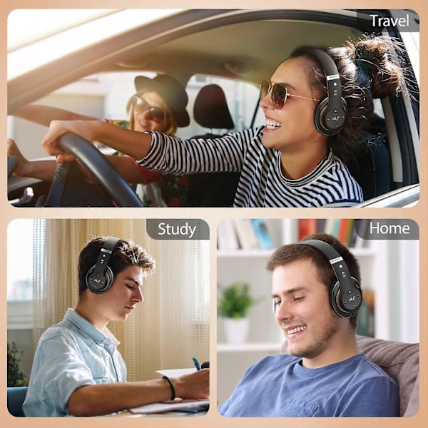 Bluetooth Hodetelefoner, 6 EQ-moduser, Bærbare og Sammenleggbare (sortrød)