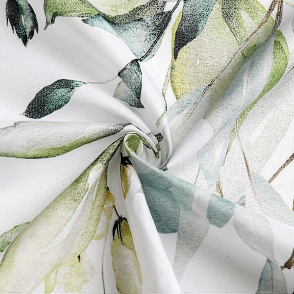 Grön Eukalyptus Duschdraperi, Akvarell Växtblad med Blommig Badrumsinredning Vattentätt Tyg Duschdraperi Set med Krokar 183x198 cm Grön