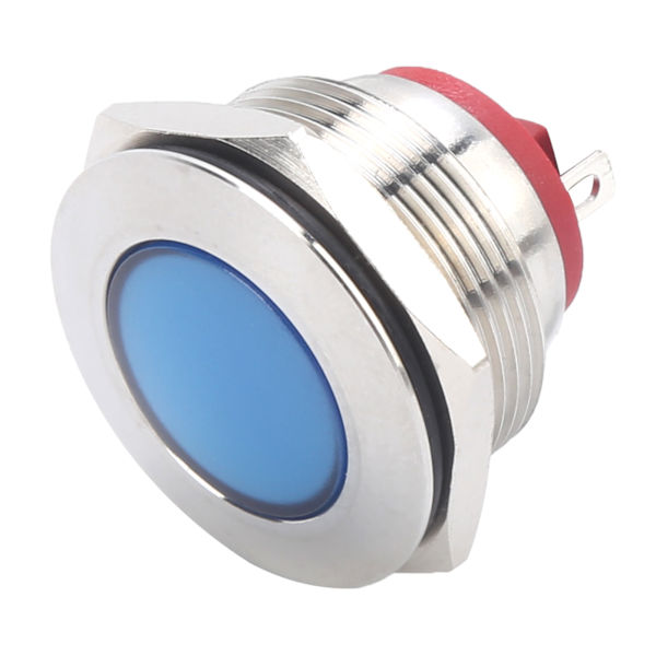 LED-indikator 22 mm förnicklad mässing metall universell vattentät stift blå signallamp 6 V blå