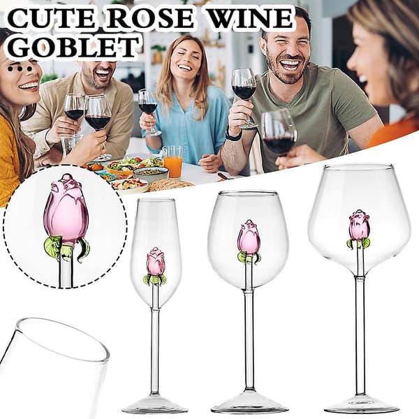 Mode 3D Farve Rose Vinglas Husholdnings Stilfulde Vinkopper til Køkken Hjem 220ml