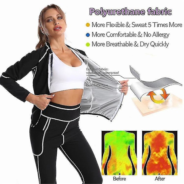 Slankende Sauna Sveddragter til Kvinder - Taljetræner Body Shaper M Toppe Sort Sølv