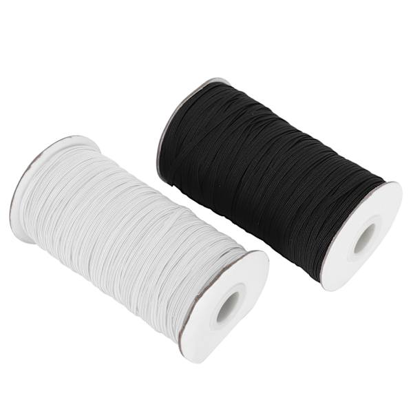 Elastisk bånd flad syning reb snor streng DIY ærme maske fremstilling høj elastisk 100 yard rulle (sort hvid)