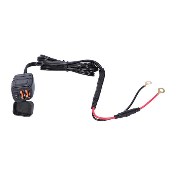 Motorcykelladdare QC3.0 Dubbel USB Vattentät Strömadapter med Voltmeter På/Av-brytare