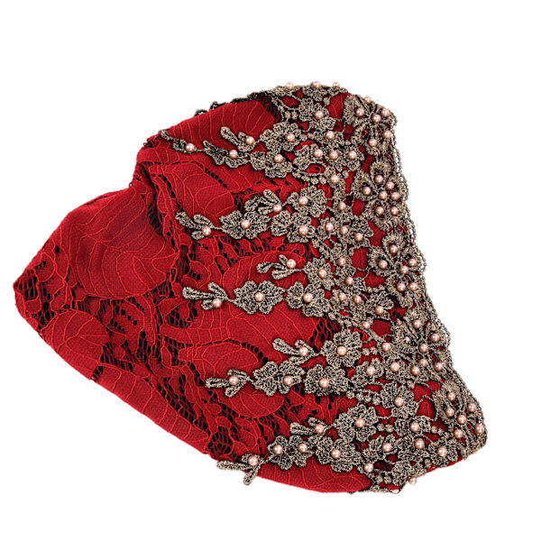 Huvudduk Fashionabla Kvinnors Muslimska Sjal Turban Retractable Retro Broderad PärlhattMaroon