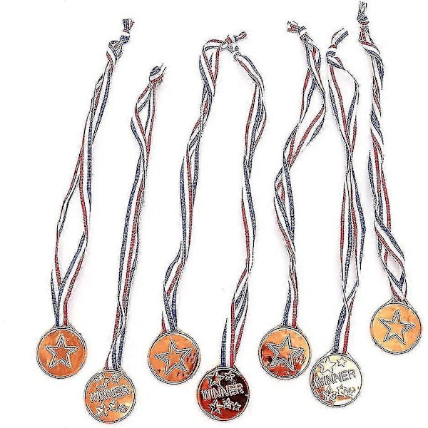 Plast Vinnarmedaljer för Barn - Paket med 20 Stycken för Fester, Spel, Sport Silver
