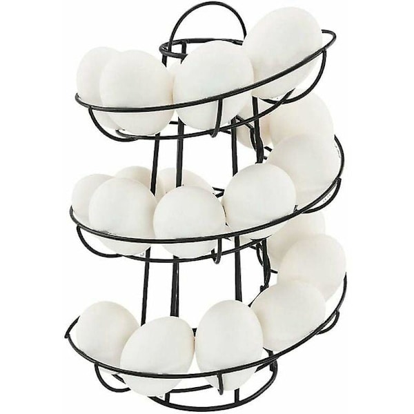 Ægge Dispenser Spiral Opbevaring, Metal Jern Spiral Æggeholder Æggestativ Køkken Display Stand, til 24 Æg (Sort)