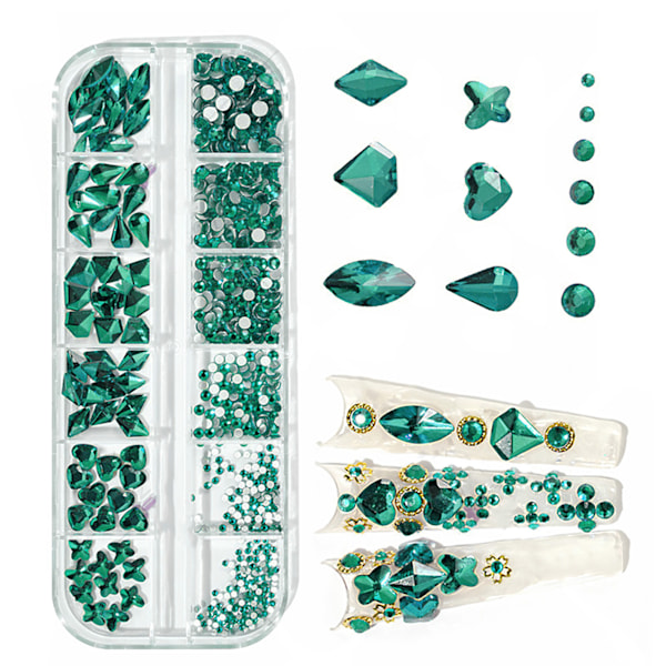 Nagelkonst Dekorationer Set 12 Galler Olika Former Platt Botten Manikyr Dekorativa Ornament för Nagelsalong Rhinestone Svart