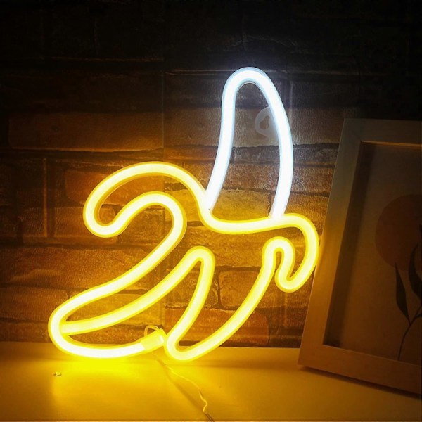 Banan Neon Skilt Gul Hvit Banan Neon Lys Frukt LED Lys Skilt Nattlys Neon Skilt