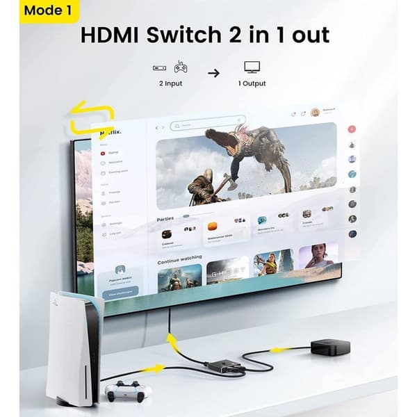 2-indgangs 1-udgangs HDMI-switch - 4K60p-konverter, HDMI 1 til 2-splitter, tovejs HD-switch