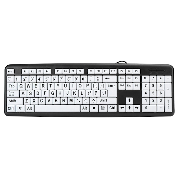 Svart Low Vision-tangentbord USB trådbundet gamlingtangentbord med vita print Svart