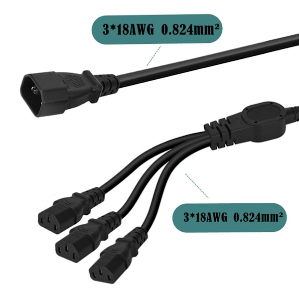 IEC 320 C14 til 3 X C13 Strømkabel Universal 1 til 3 IEC 320 C14 Han til 3 X C13 Hun Y Splitter Strømadapterkabel