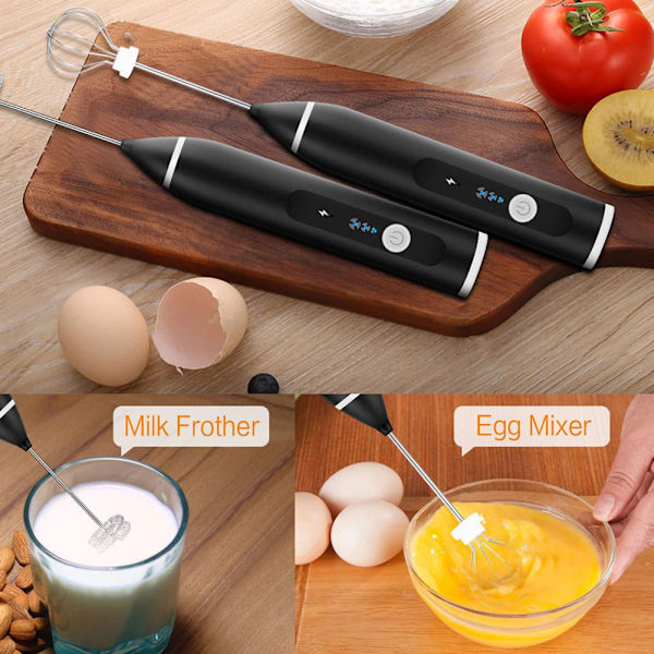 Elektrisk melkeskummer Automatisk eggvisp USB-lading Mikser 3 hastighetsinnstillinger for kaffedrikk Røreverktøy