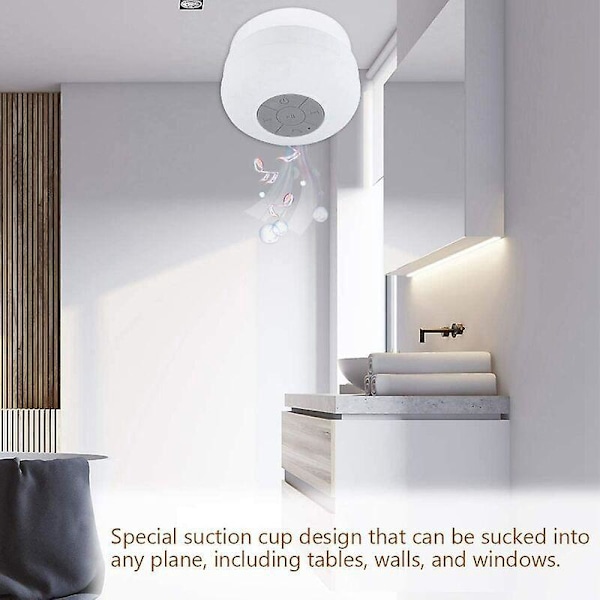 Bluetooth Högtalare Vattentät IP4 Trådlös Portabel Högtalare Handsfree Inbyggd Mikrofon med Sugpropp för Bilar, Badrum, Kök, Kontor etc (W