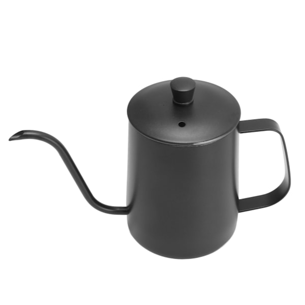 Häll över kaffekanna Lång smal pip 304 Rostfritt stål Svanhals Häll över handdropp Te Kaffe Kanna 600ML Svart med lock