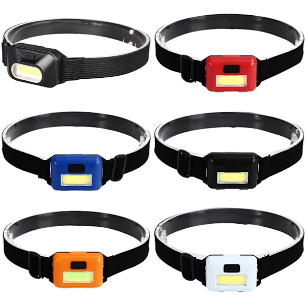 6 stk. Hovedlampe Lommelygte COB Super Bright LED Hovedlys Ultra Let Hovedbånd til Løb Camping Vandring Arbejde