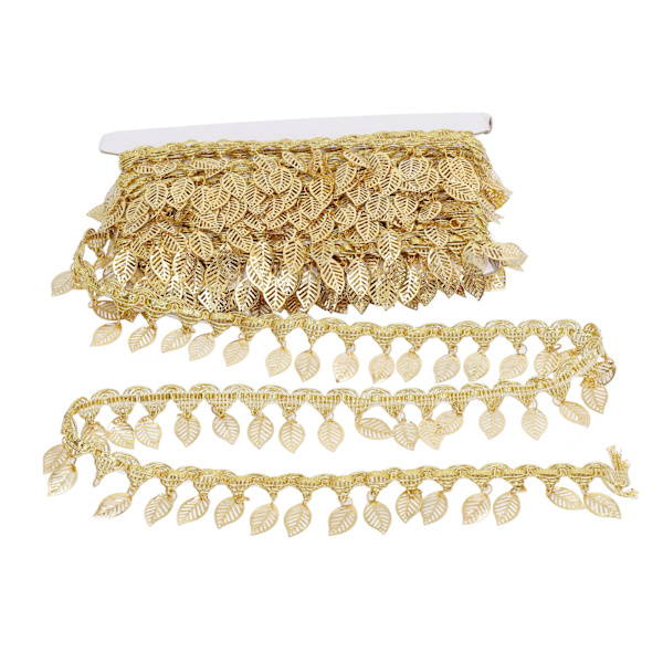 Guld blad girlang 10 meter gnistrande metall blad band trim för DIY trim dekorationer ihålig bladform