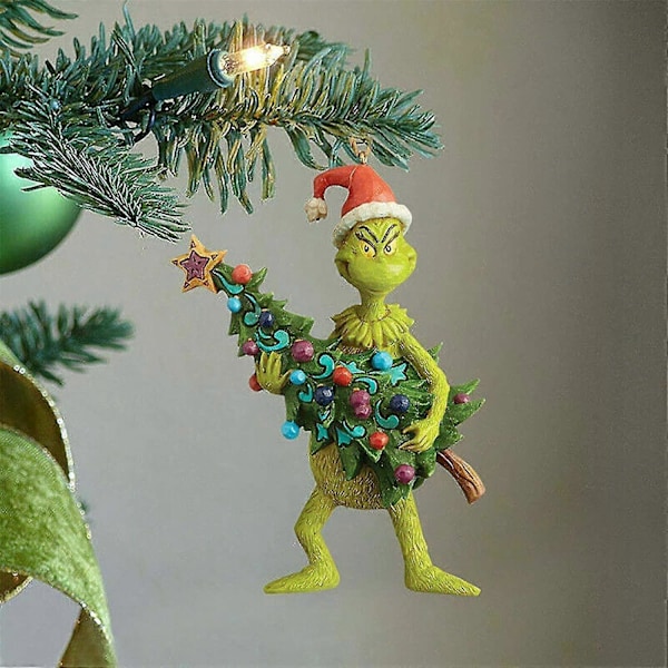 Julepynt Grinch Resin Træ Hængende Dekorationer 2 Stykker Grøn