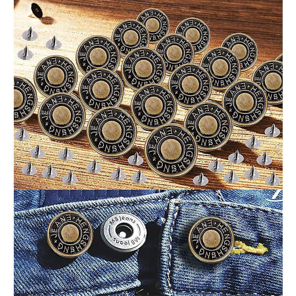 Justerbara tryckknappar för jeans - Set om 20 (17mm)