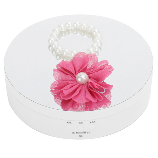 3 hastigheder elektrisk roterende displaystand 360 graders drejeskive smykkeholder USB-opladning hvid