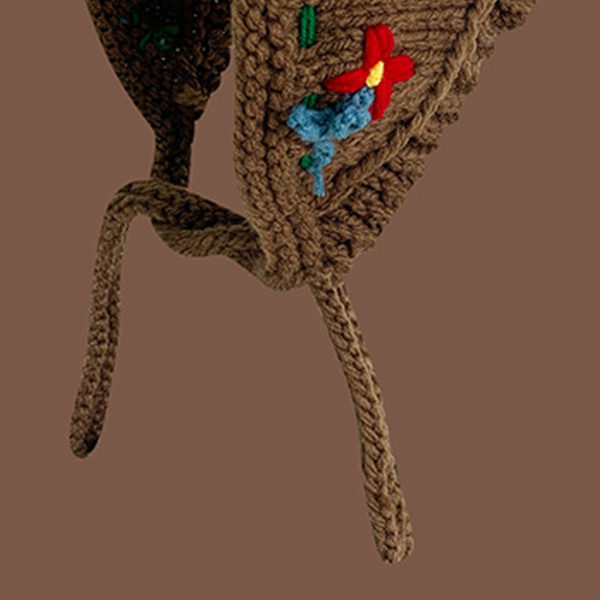 Stickad öronhattvärmare Retro Handgjord Höst Vinter Ins Stil Söt Kvinna Tillbehör Kaffe M(56-58cm)