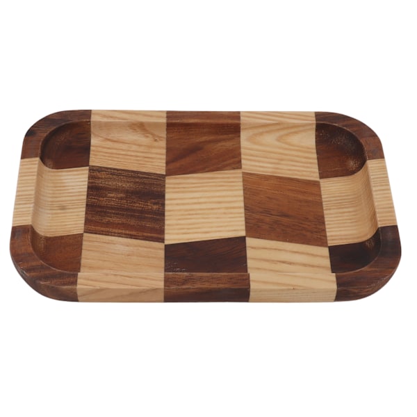 Te-bricka rutnät mönster svart valnöt vit vaxad trä rektangulär mat servering tallrik för sushi bröd desserter frukt snacks 18x12.5cm / 7.1x4.9in