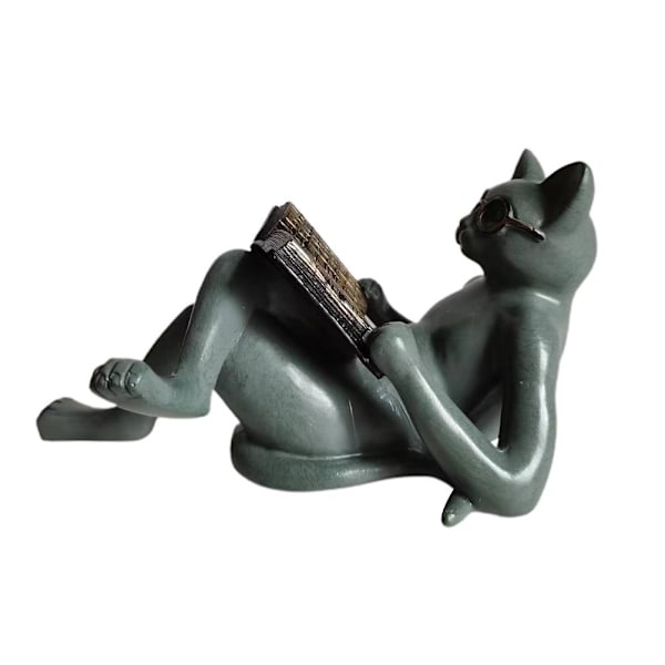 Litterære katteharpiks ornamenter have statue dekoration læsebriller kattehåndværk til studie og kontor