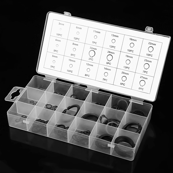 150 st Snap låsring set 3mm - 32mm 18 storlekar med låda