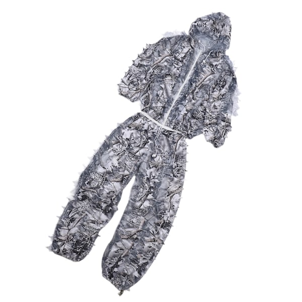 Snövit kamouflage Ghillie-dräkt 3D lövjackor och byxor set kläder för jakt