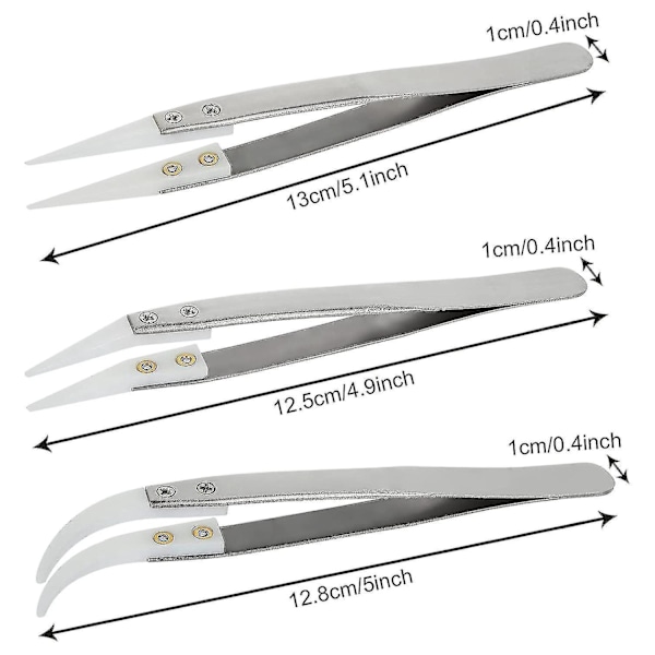 Keramiske omvendte lodde-tvinger, ikke-ledende, antimagnetiske, spisse og buede spisser (6 stk)