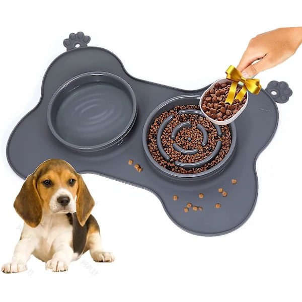 Slow Feeder Bowl til kæledyr - tilskynder til sund kost og fordøjelse, Anti-Gudtony Bowl til hunde og katte (grå #2)
