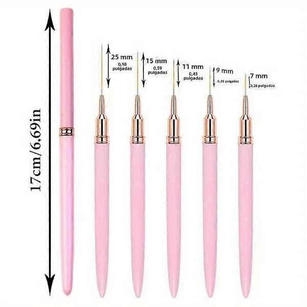 5 st Professionell Nagelkonst Penselset Förlängda Linjer Ritning UV Gel Målning Nageldesign Manikyr Verktyg Vit 5 st