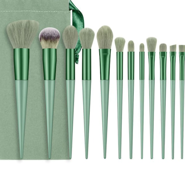 13st set sminkborstar verktygssats Handhållen mjukblandning kosmetikaborstar kit för ansiktspulver Concealer grön
