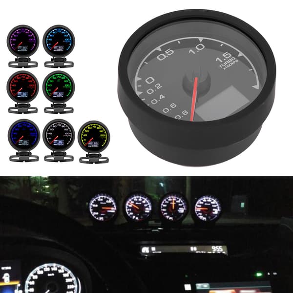 Auto Bil 2.5in Digital Turbo Boost Måler 12V 7 Farver Baggrundslys Universal