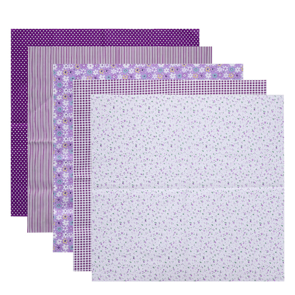 2 sett bomullsstoff vanlig vev trykk stoff DIY sying quilting patchwork 5 farger 50x50cm (lilla)