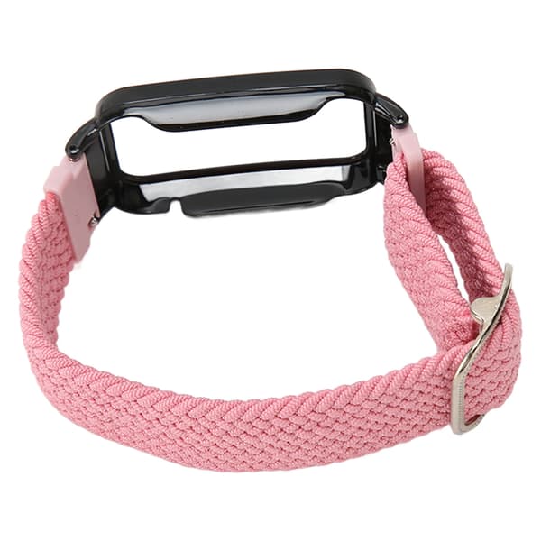 Flätad Loop Rem för Mi Band 7 Pro Justerbart Elastiskt Nylon Loop Armband med Skyddsram Rosa Band Svart Fodral